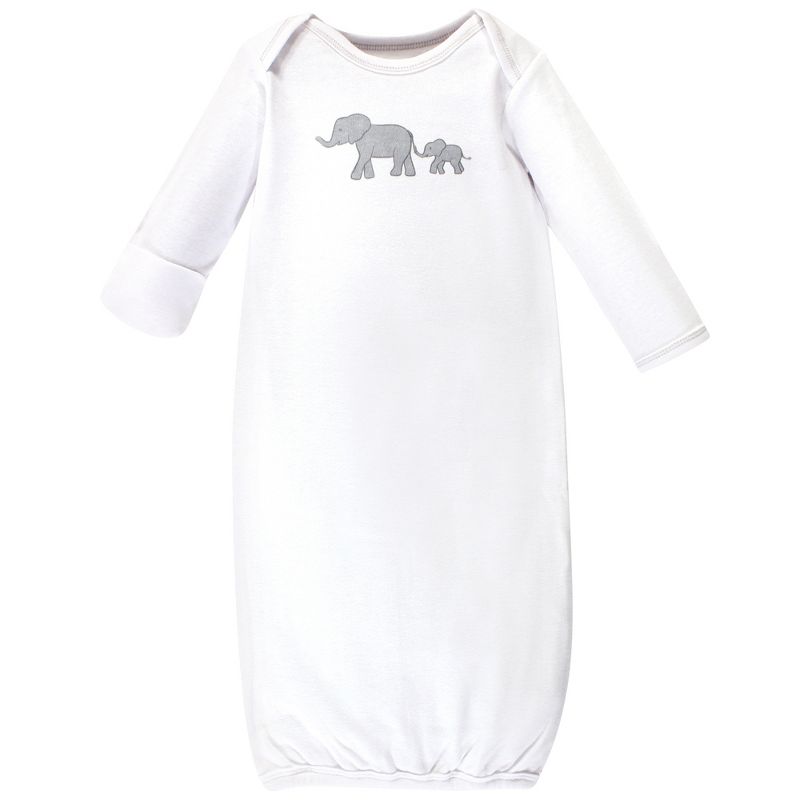 Touched by Nature Baby Organic Cotton Long-Sleeve Gowns 3pk, Marching Elephant, 0-6 Months, 5 of 6