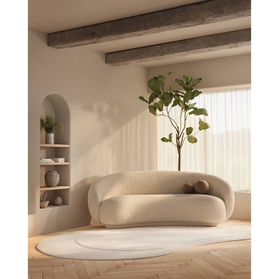 Ivory Kidney-Shaped Handmade Wool Area Rug, 6' x 9'