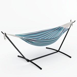 EcoSummer Double Hammock with Stand, 450lbs Heavy Duty 2-Person Cotton Hammock for Indoor Outdoor Relaxation,Ocean. - 1 of 4