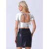 INSPIRE CHIC Women's Metallic Square Neck Short Sleeve Shiny Crop Top - 3 of 4