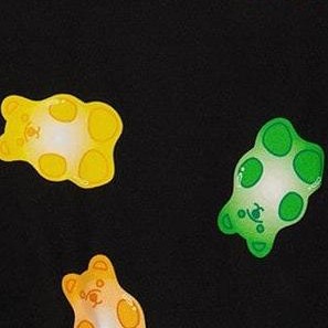 black and multicolored gummies