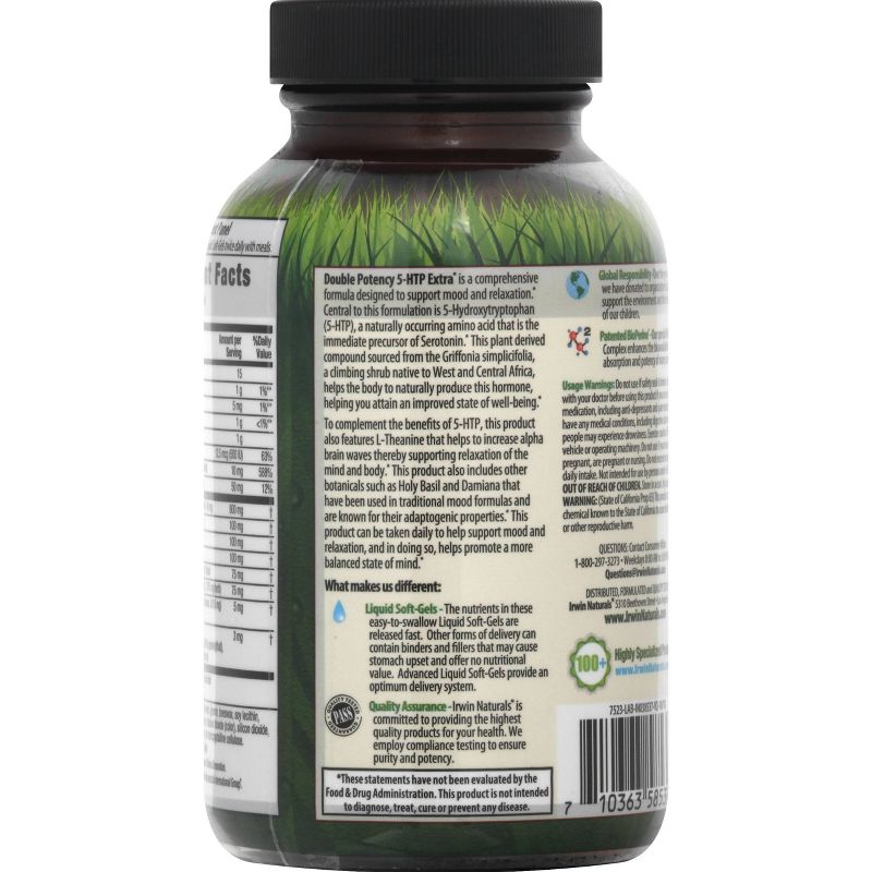 Irwin Naturals Double Potency 5-HTP Extra Dietary Supplement Liquid Softgels - 60ct, 4 of 6