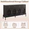 62" Large Sideboard Buffet Cabinet with Storage and 3 Drawers, Buffet Table Coffee Bar Storage Cabinet with 4 Glass Doors for Dining Room, Kitchen - 4 of 4