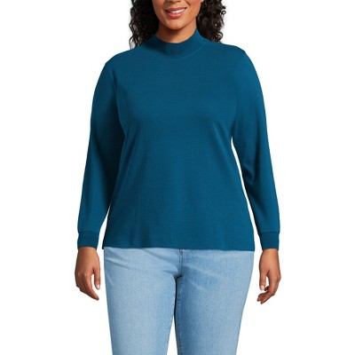 Lands' End Women's Relaxed Cotton Long Sleeve Mock Turtleneck