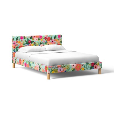 Rifle Paper Co. x Target King Garden Party Upholstered Basic Bed Frames Light Green: Pine Frame, No Box Spring Needed