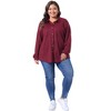 Agnes Orinda Women's Plus Size Waffle Knit Shacket Pocket Loose Long Sleeve Button Down Shirts - 3 of 4