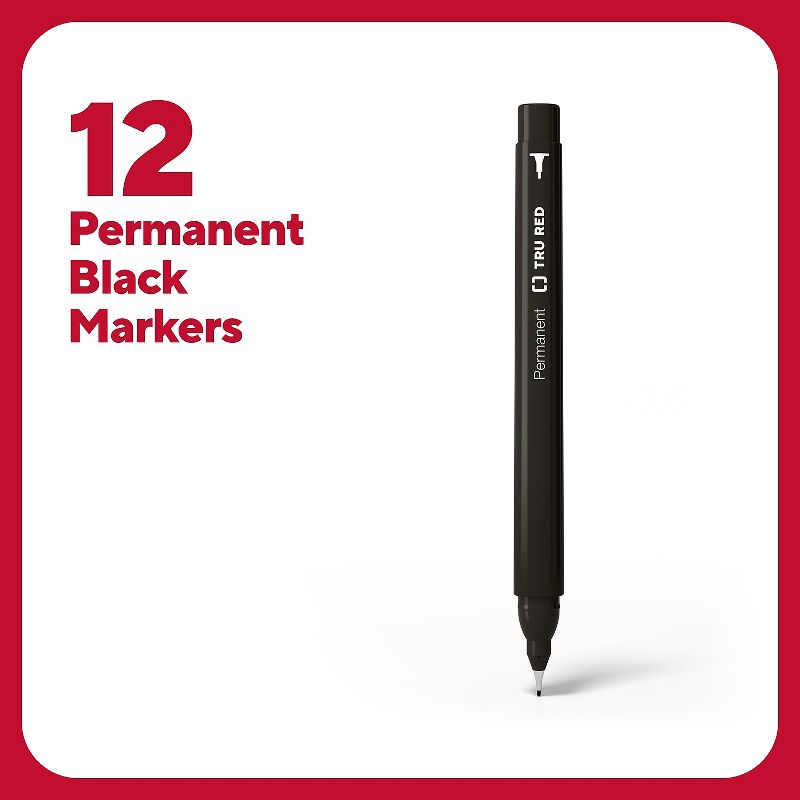 TRU RED Permanent Markers Ultra Fine Tip Black Dozen TR54534, 2 of 10