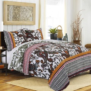 Orleans Paisley Pattern Quilt Set 3 Piece Multicolor by Greenland Home Fashion - 1 of 4