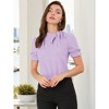 INSPIRE CHIC Women's Bow Tie Neck Solid Color Elastic Cuffs Elegant Office Short Sleeve Blouse - 3 of 4