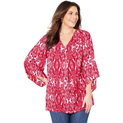Catherines Women's Plus Size V-Neck Angel Sleeve Blouse