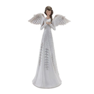 White and Silver Resin Angel Figurines Set of 2