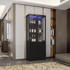 Famapy Modern Kitchen & Dining Wine Rack with Glass Doors,Wine Cabinet with 7 - Color LED Lighting,Freestanding Storage for Liquor and Glassware - 1 of 4