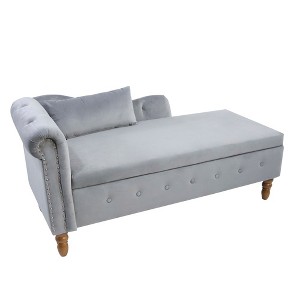Modern Storage Sofa Recliner With Nailhead Trim, Button Tufted Upholstered Velvet Lounge Chair With Storage And Pillow For Living Room - 1 of 4