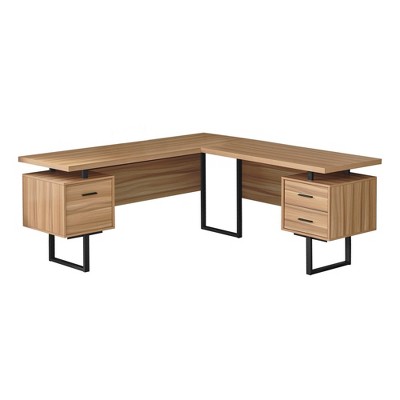 Monarch Specialties Computer Desk Home Office Corner Left Right Set-Up Storage Drawers  L Shape  Metal Laminate Brown Black Contemporary Modern