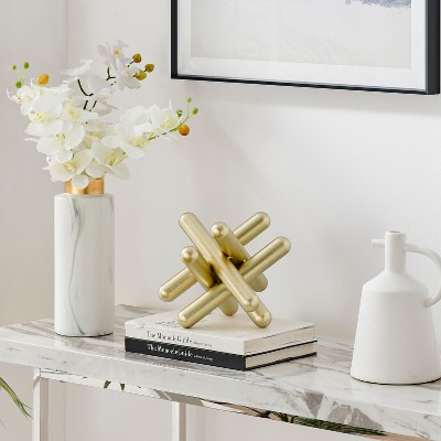 Large Gold Textured Metal Geometric Abstract Sculpture