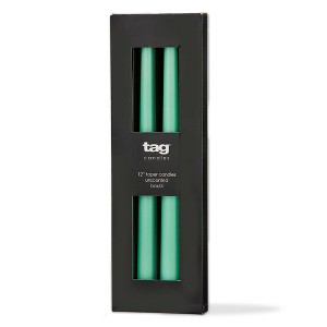 tag Color Studio 12" Traditional Taper Unscented Smokeless Paraffin Wax Candle Seafoam Set of 4, Burn Time 8 hrs. - 1 of 2