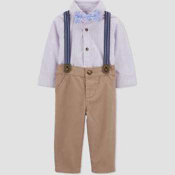 Carter's Just One You® Baby Boys' Striped Suspender Top & Pants Set with Bow Tie - Purple/Khaki