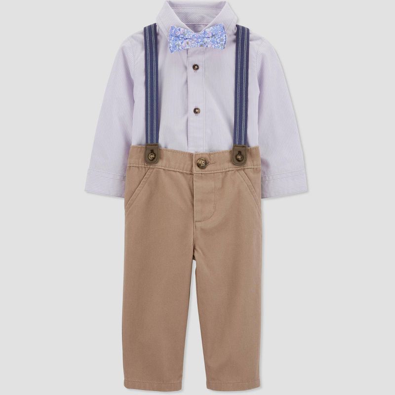 Carter's Just One You® Baby Boys' Striped Suspender Top & Pants Set with Bow Tie - Purple/Khaki, 1 of 6