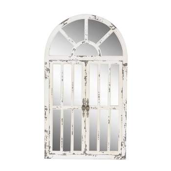 Farmhouse Wood Window Panes Inspired Wall Mirror with Arched Top and Distressing White - Olivia & May