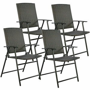 Tangkula 4 PCS Folding Rattan Chair Brown Outdoor Indoor Furniture - 1 of 4