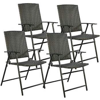 Tangkula 4 PCS Folding Rattan Chair Brown Outdoor Indoor Furniture