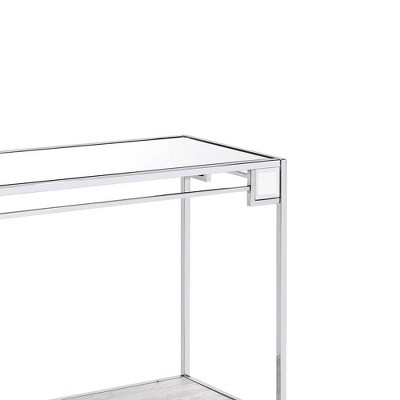 47" Mirrored Glass and Chrome Console Table with Storage