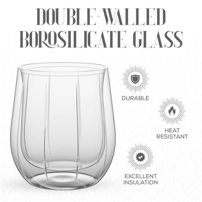 Fifth Avenue Clear Etched Double Wall 9 oz Water Glasses Set