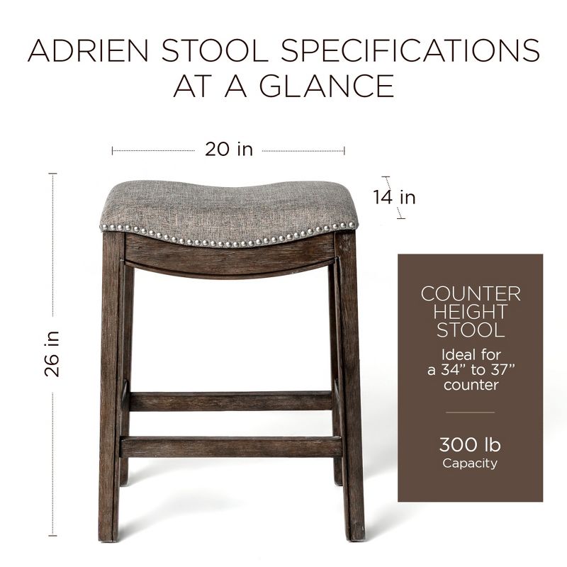 Maven Lane Adrien Upholstered Backless Saddle Kitchen Stool, Set of 2, 6 of 10