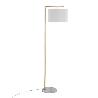 68" Gold Metal and White Marble Floor Lamp with Linen Shade