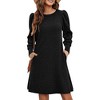 Women's Ribbed Knit Dress Puff Long Sleeve Dress with Pockets - 2 of 4
