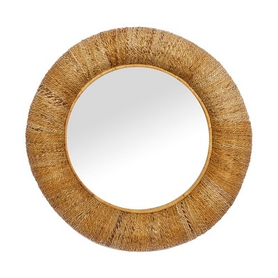 Rattan Coiled Weaved Frame Wall Mirror Brown - Olivia & May: Nautical ...