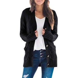 Haute Edition Women's Cable Knit Button Up Sweater Cardigan - 1 of 2