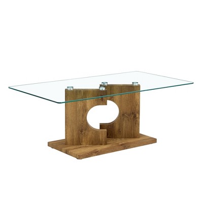 NicBex Modern 47.2" Rectangle Coffee Table with Tempered Glass Top and Wood Pedestal for Living Room and Office
