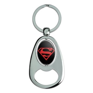 Superman Red On Black Shield Keychain Chrome Metal Spinning Oval