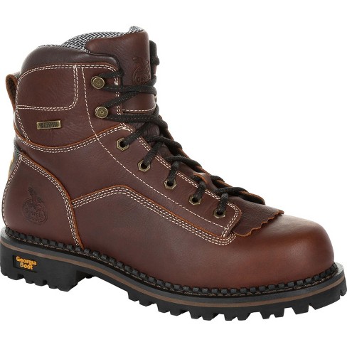 Men's Brown Georgia Boot Amp Lt Logger Low Heel Waterproof Work Boot ...