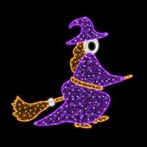 Season's Designs 7.3 ft Flying Purple Witch on Broom Photo Op Rope Light 1181 LED Multicolored Halloween Decoration for Indoor and Outdoor Use, Metal, - 1 of 3