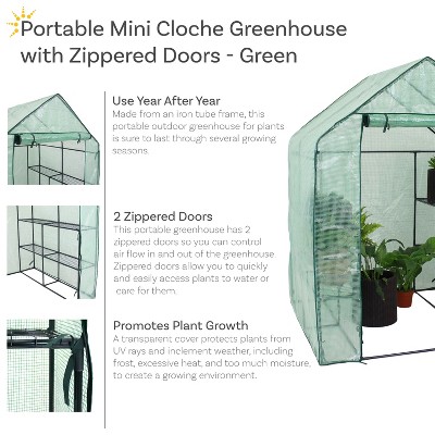 Green 55" x 55" x 77" Portable Walk-In Greenhouse with Shelves