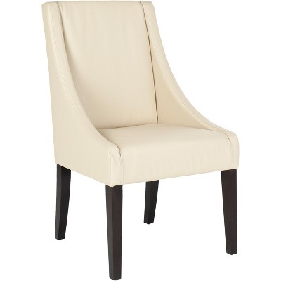 Cream Upholstered Leather Parsons Side Chair with Wood Legs