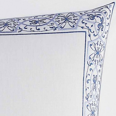 Luxurious Blue and White Embroidered Cotton Euro Sham