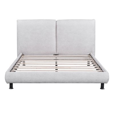 HomeRoots Light Gray Tufted Upholstered Queen Bed Frame