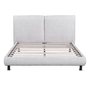 HomeRoots Light Gray Tufted Upholstered Queen Bed Frame - 1 of 4