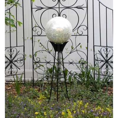 12" Crackle Glass Silver Gazing Globe Garden Ornament