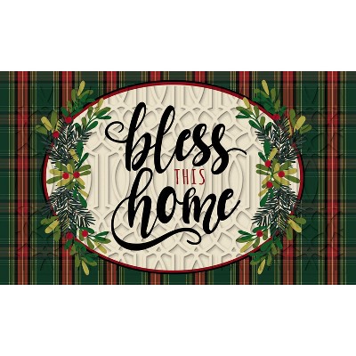 Evergreen Bless This Home Plaid Embossed Floor Mat