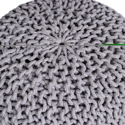 Moroccan Inspired Light Grey Knitted Round Pouf Ottoman