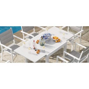 Extentable Outdoor Dining Table Set for 4-6 Persons, 31.5-63 in Expandable Patio Table, Rectangular Aluminum Frame, Woodgrain Tabletop - 1 of 4