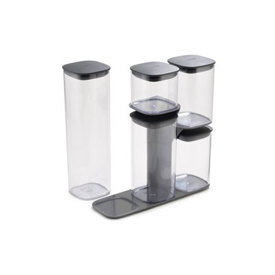 Joseph Joseph 5pc Podium Storage Jar Set with Stand Gray: Kitchen Canisters, Silicone & Plastic, Hand Wash, 2-Year Warranty