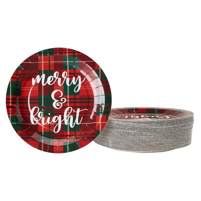 Juvale Disposable Plates 80 Count Paper Plates, Christmas Holiday Party Supplies, Red and Green Plaid Design, 9"