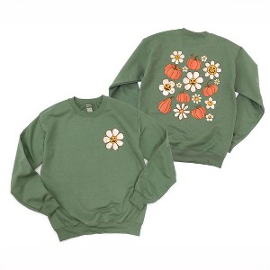 Simply Sage Market Women's Graphic Sweatshirt Distressed Flowers and Pumpkins Front and Back - 1 of 4