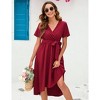 Clearlove Women's Classic V Neck Pleated Short Sleeves Midi Wedding Guest Dress - 4 of 4