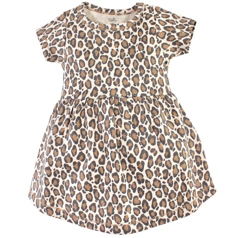Touched by Nature Baby and Toddler Girl Organic Cotton Short-Sleeve Dresses 2pk, Leopard, 4 of 8